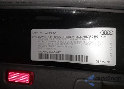 2018 Audi A4 2.0T Tech Ultra Premium/2.0T Ultra Premium из США, поврежденный, VIN WAUKMAF41JA224853